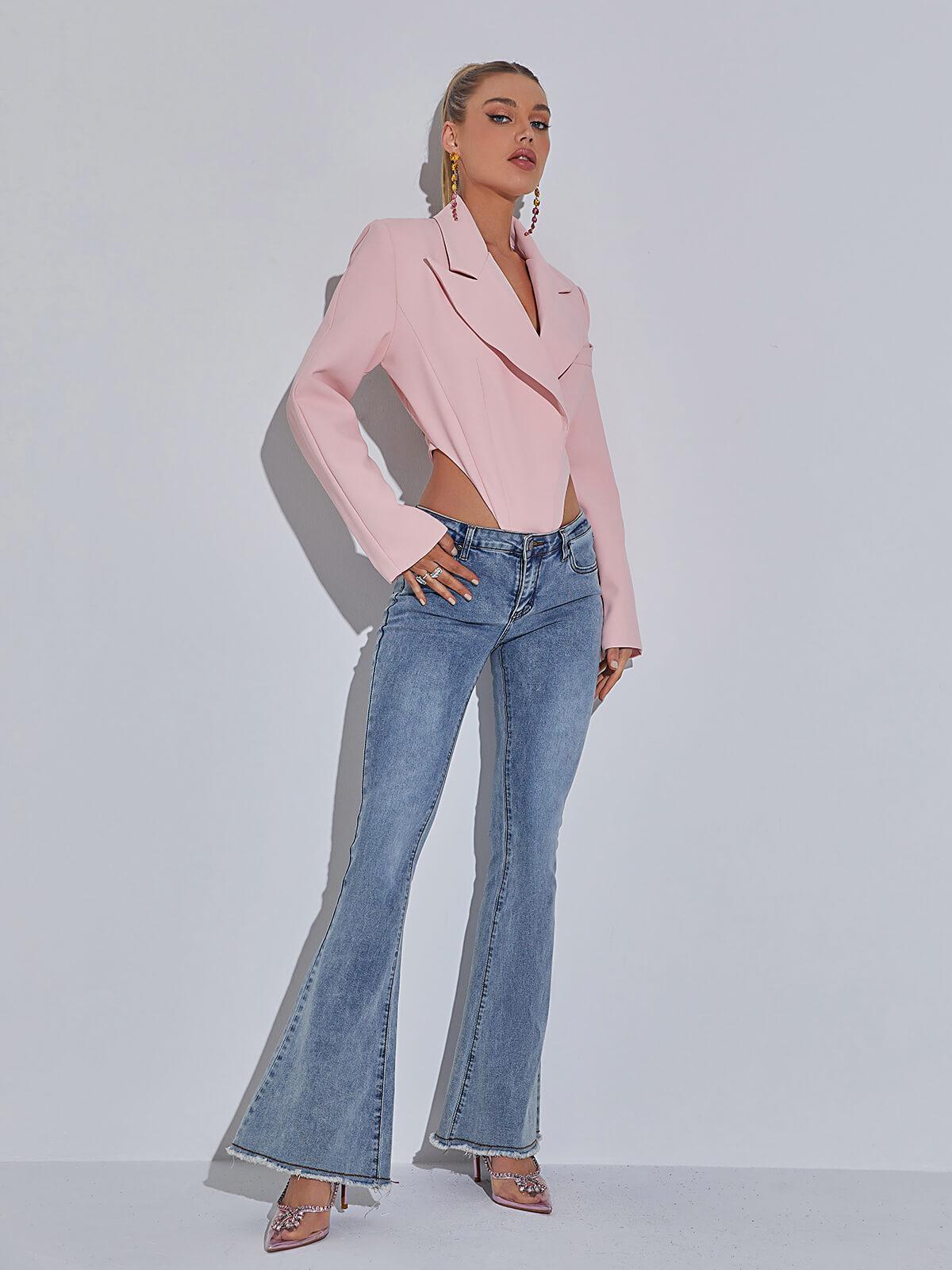 Mauve Backless Blazer Bodysuit-Mix MIx Style