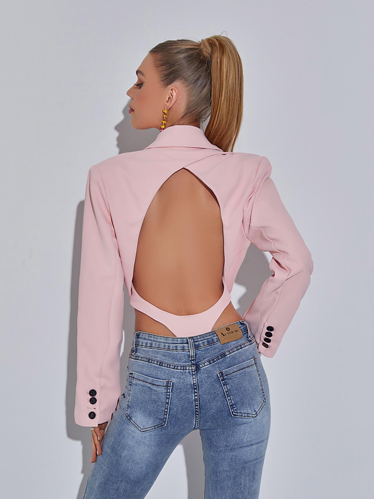 Mauve Backless Blazer Bodysuit-Mix MIx Style