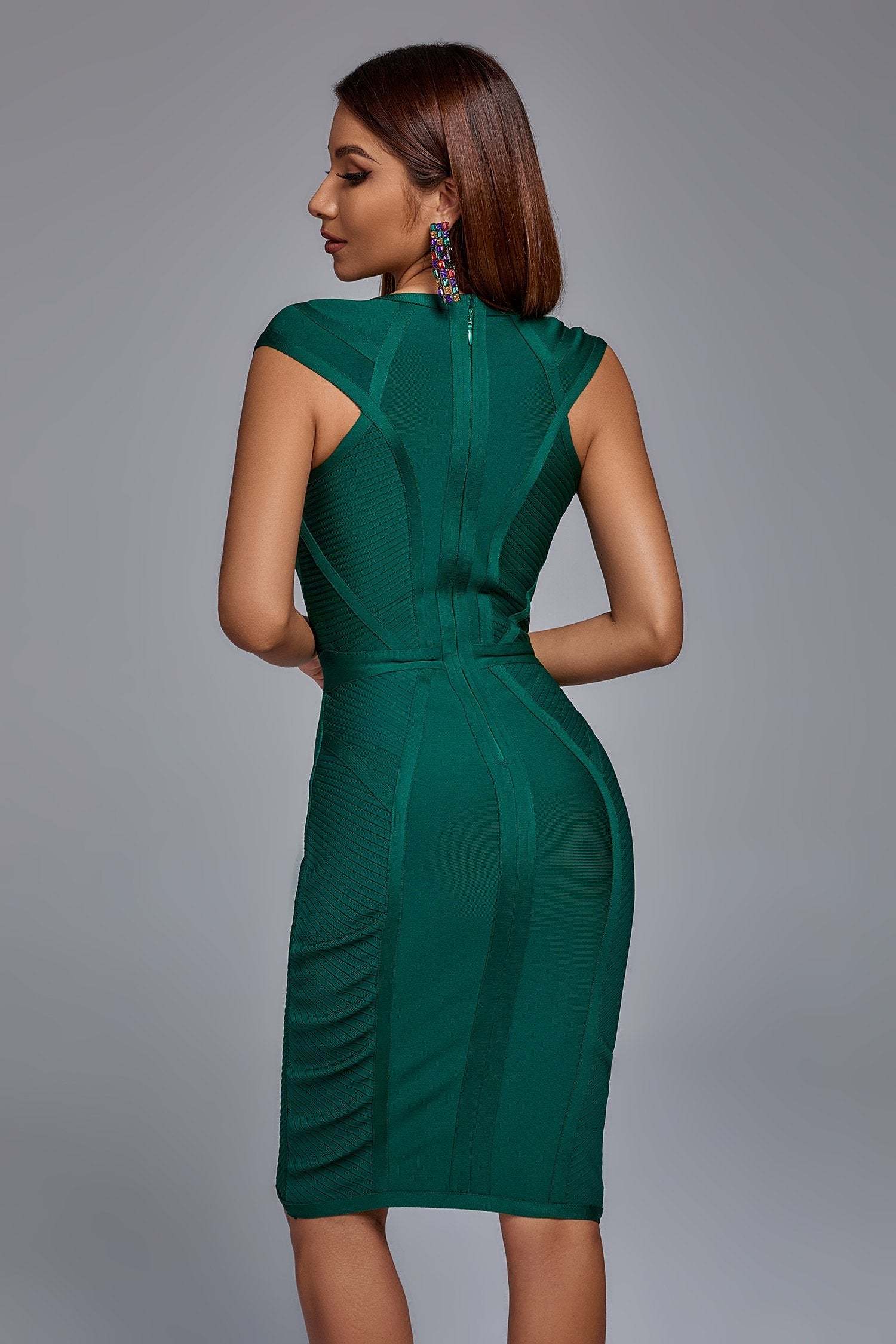 Green V neck Bandage Midi Dress | Mix Mix Style-Mix MIx Style