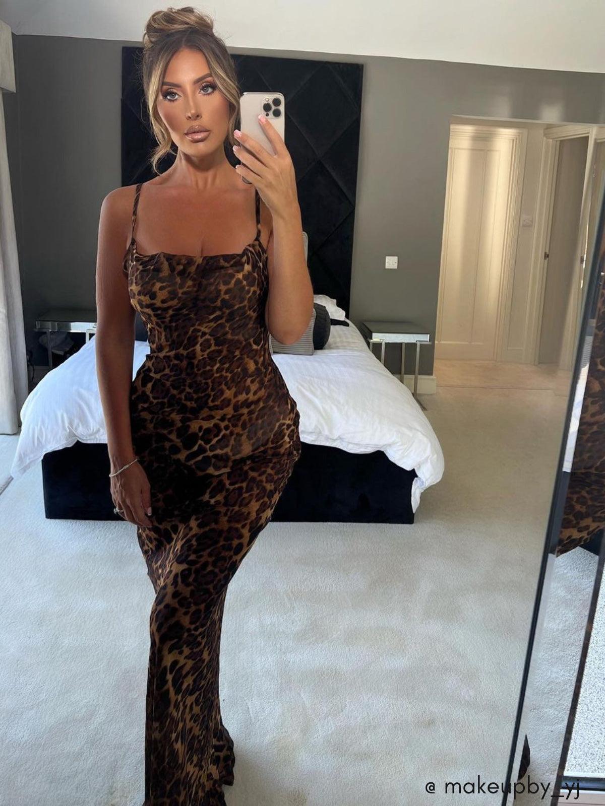 Melany Leopard Print Spaghetti Maxi Dress-Mix MIx Style