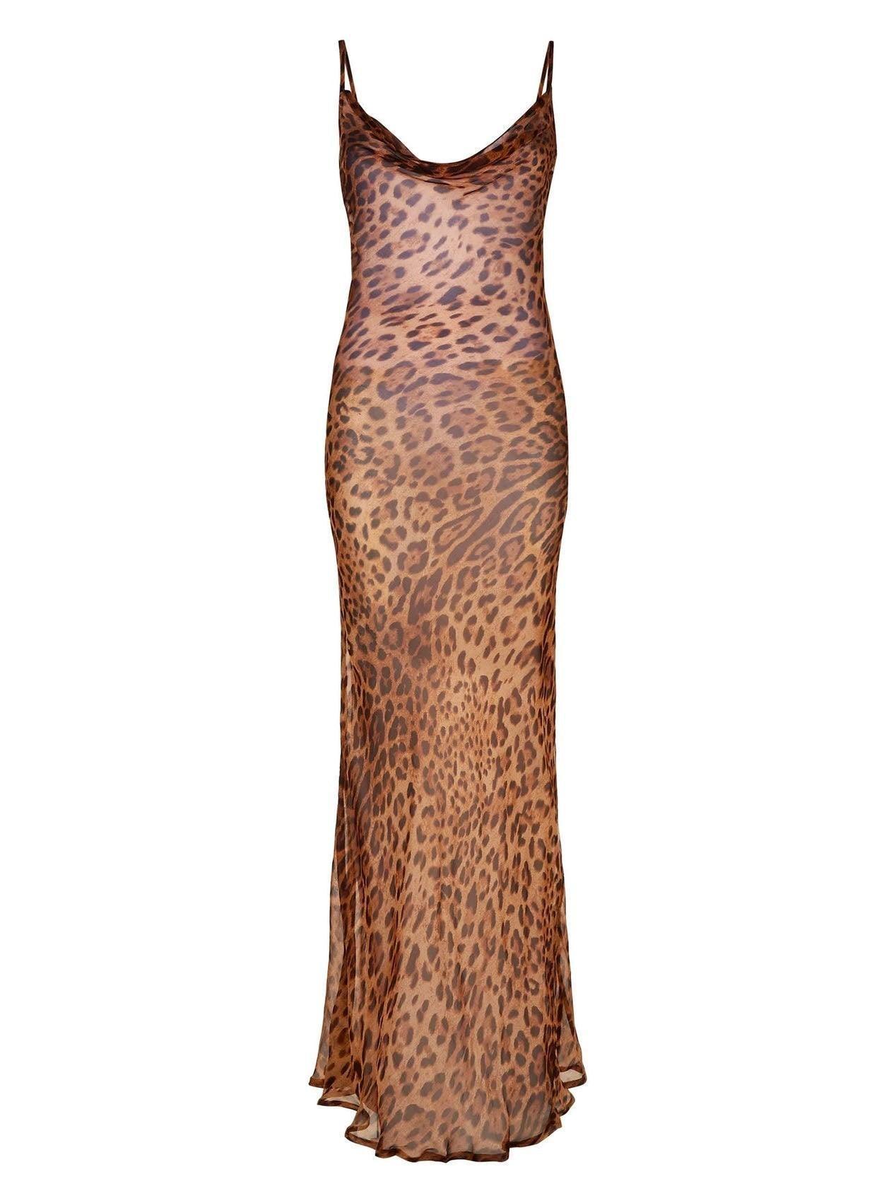 Melany Leopard Print Spaghetti Maxi Dress-Mix MIx Style