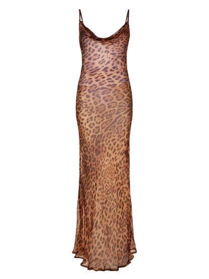 Melany Leopard Print Spaghetti Maxi Dress-Mix MIx Style