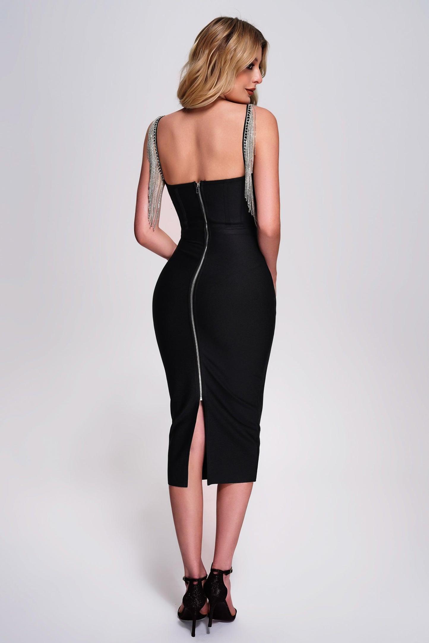 Black Rhinestone Midi Bandage Dress | Mix Mix Style [Hot Seller]-Mix MIx Style