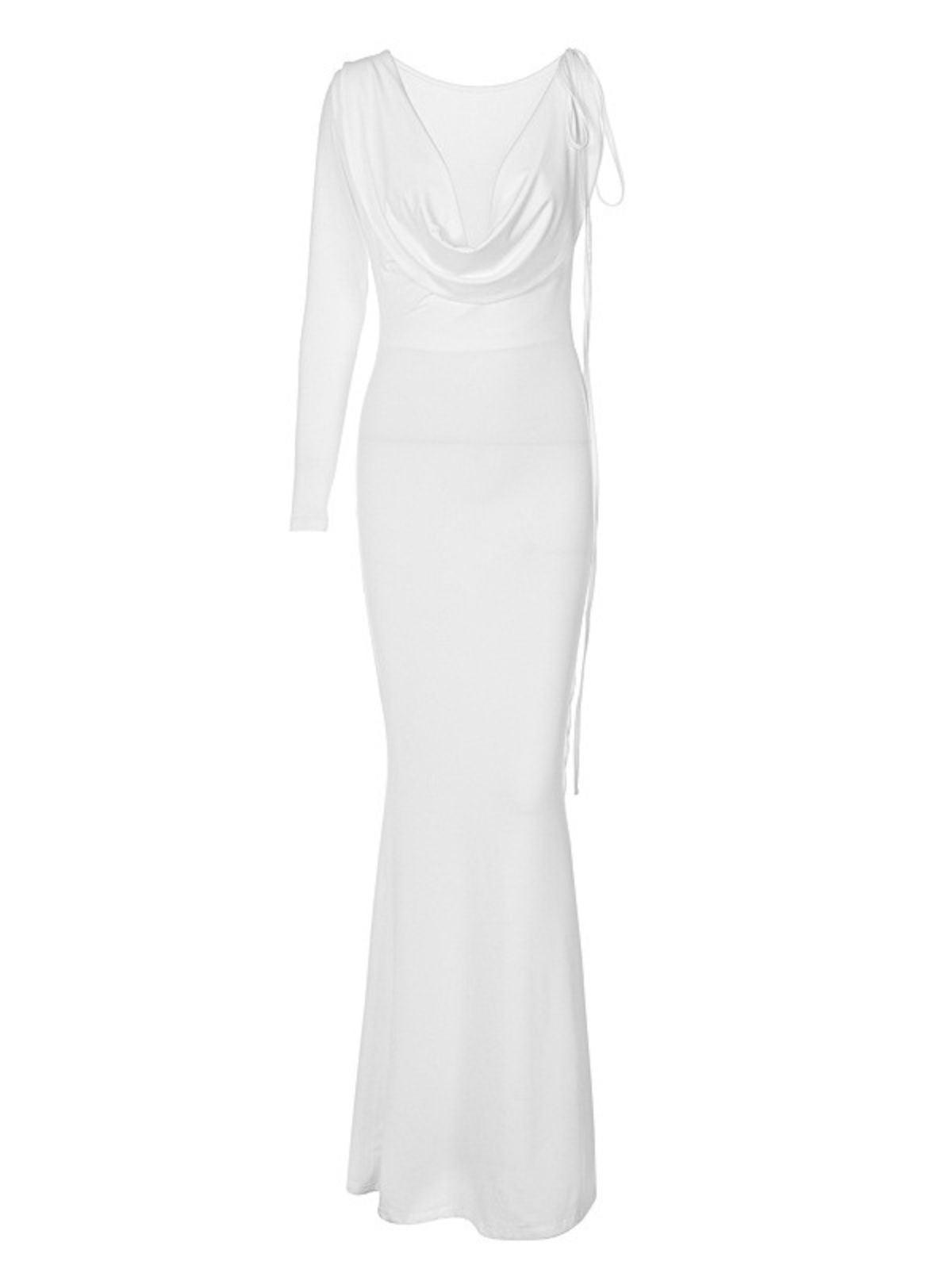 Meliora One Shoulder Backless Maxi Dress In White-Mix MIx Style