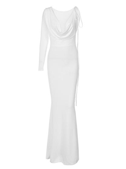 Meliora One Shoulder Backless Maxi Dress In White-Mix MIx Style