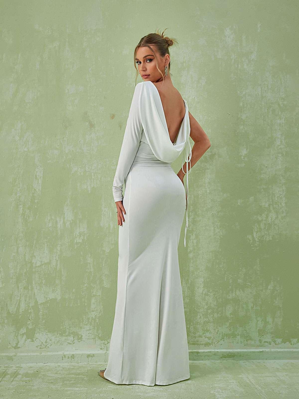 Meliora One Shoulder Backless Maxi Dress In White-Mix MIx Style