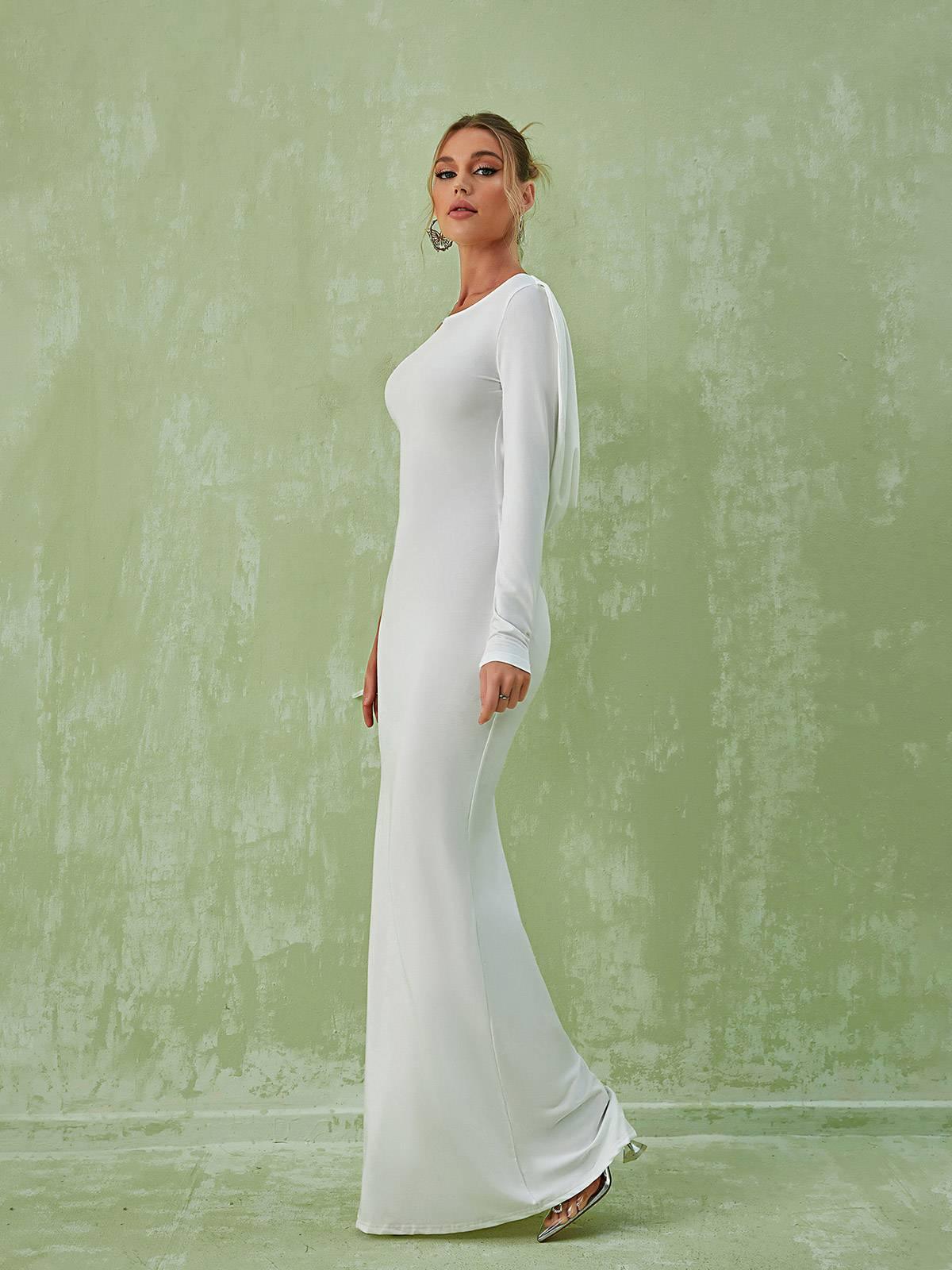 Meliora One Shoulder Backless Maxi Dress In White-Mix MIx Style