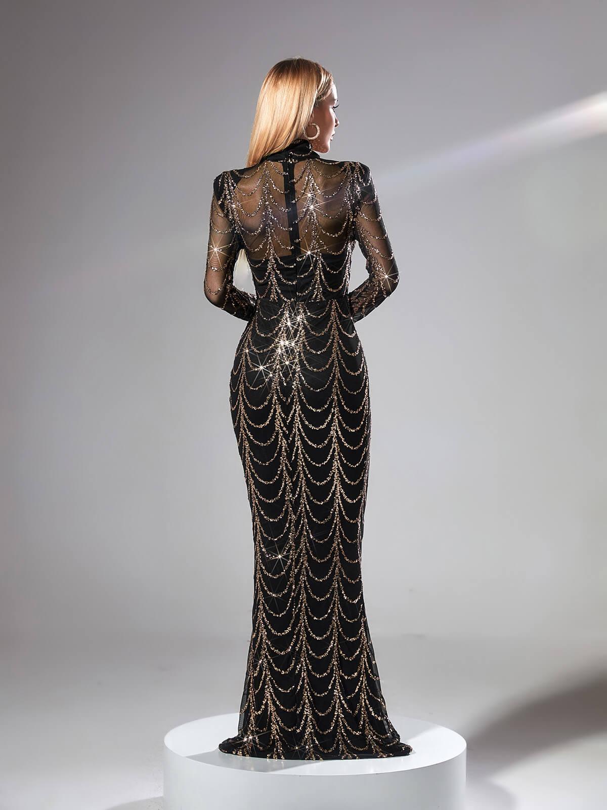 Black Long Sleeve Sequin Maxi Dress In Black | Mix Mix Style [Hot Seller]-Mix MIx Style