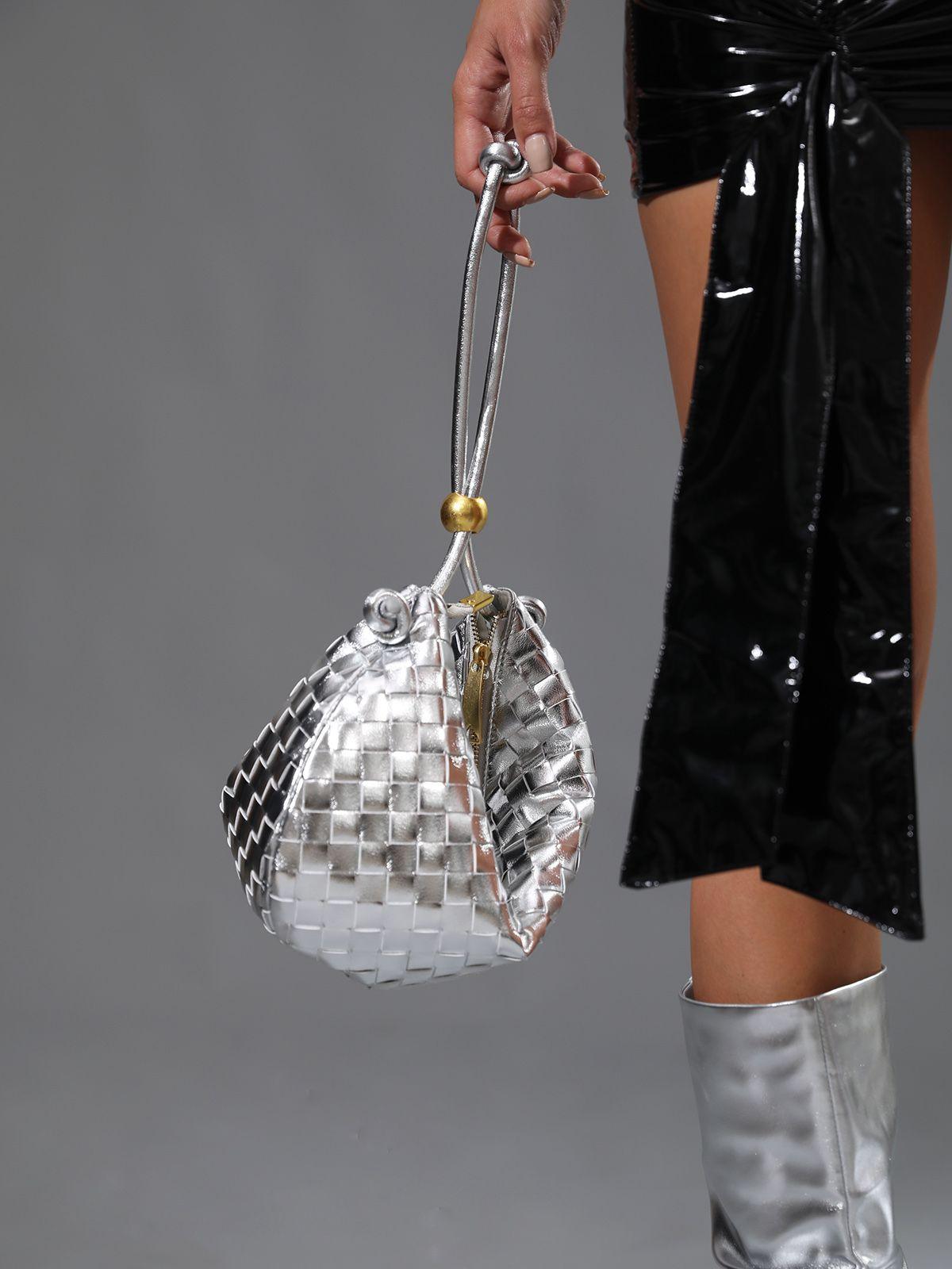 Midge Woven Drawstring Bag In Silver Handbags & Evening Bags | Mix Mix Style [Hot Seller]-Mix MIx Style