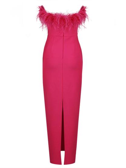 Mina Strapless Feather Trimmed Bandage Dress In Hot Pink-Mix MIx Style
