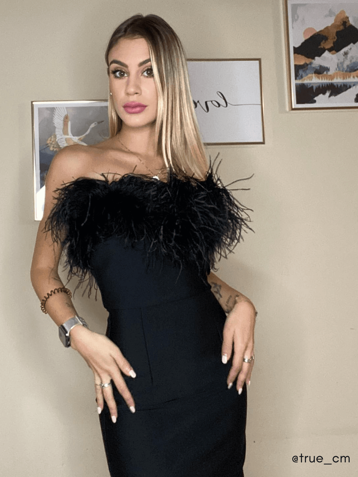 Mina Strapless Feather Trimmed Bandage Dress-Mix MIx Style