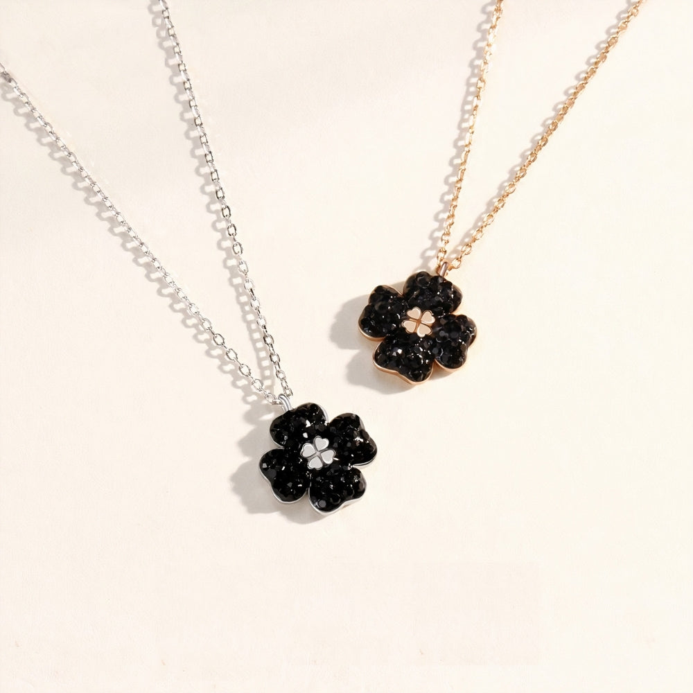 Modern Black Lucky Clover necklace & bracelet Set