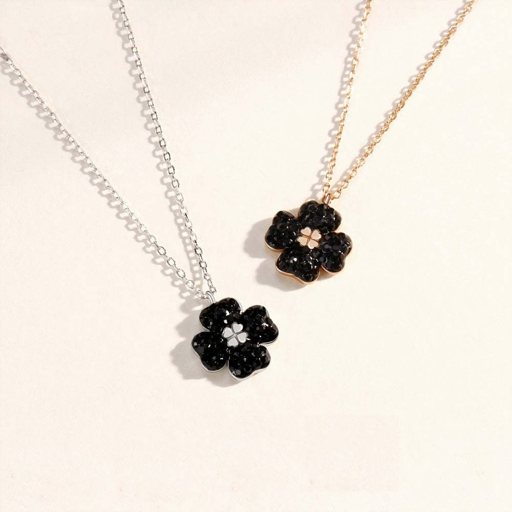 Modern Black Lucky Clover necklace & bracelet Set