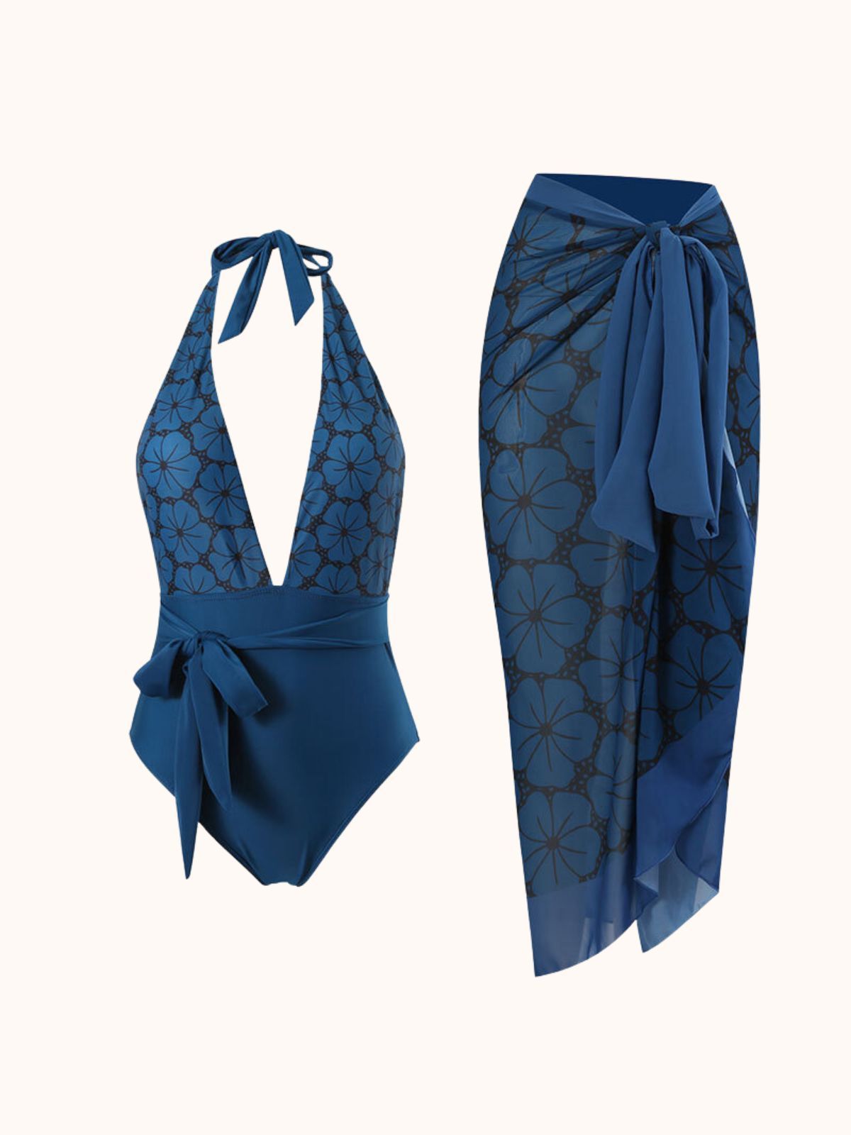 V-Neck Swimwear Two Piece Set In Blue | Mix Mix Style-Mix MIx Style
