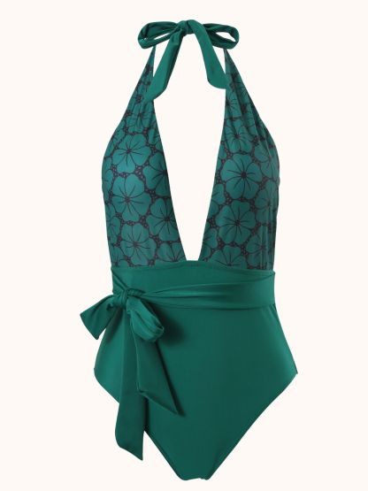 V-Neck Swimwear Two Piece Set In Emerald | Mix Mix Style-Mix MIx Style