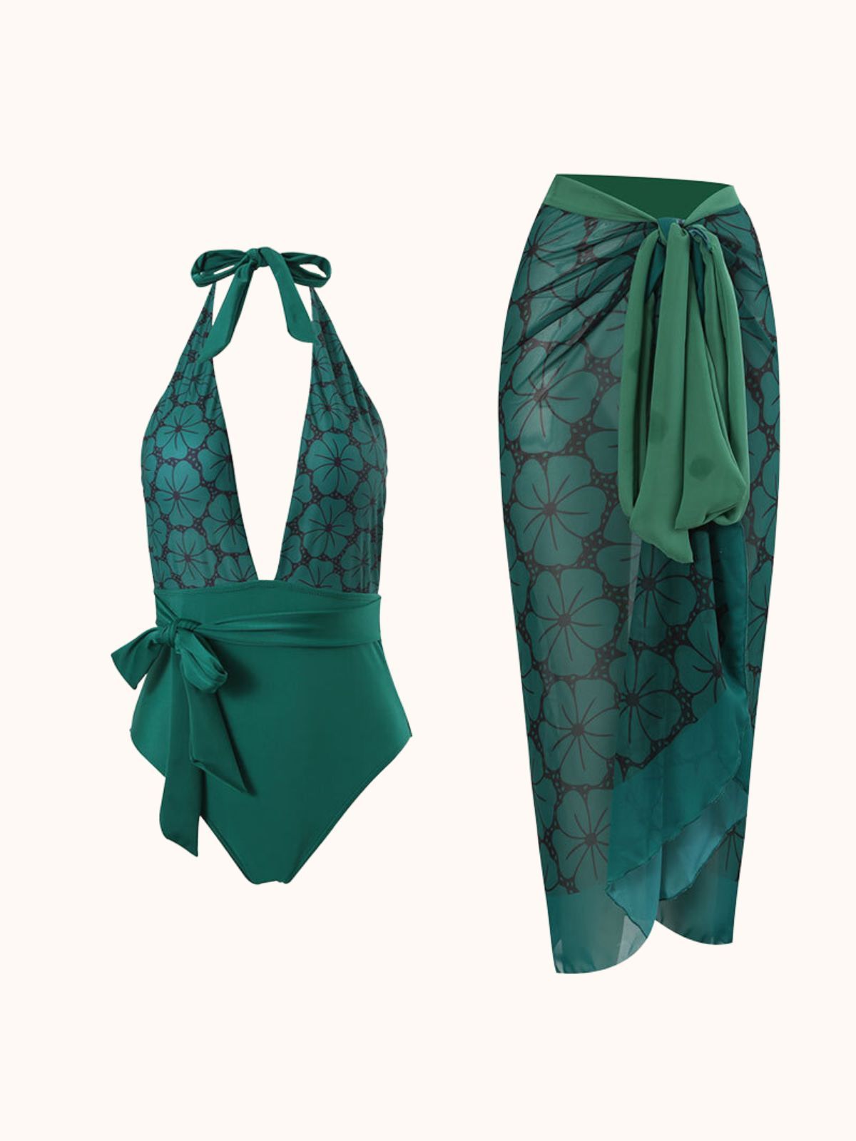 V-Neck Swimwear Two Piece Set In Emerald | Mix Mix Style-Mix MIx Style