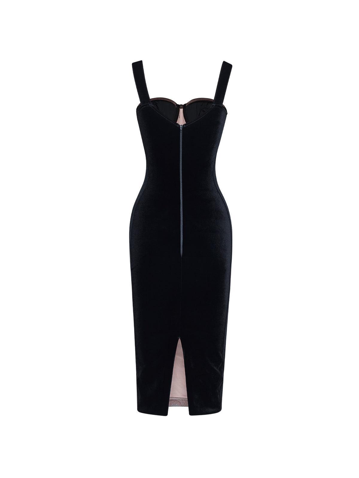 Muriel Mesh Ruched Velvet Midi Dress In Black-Mix MIx Style