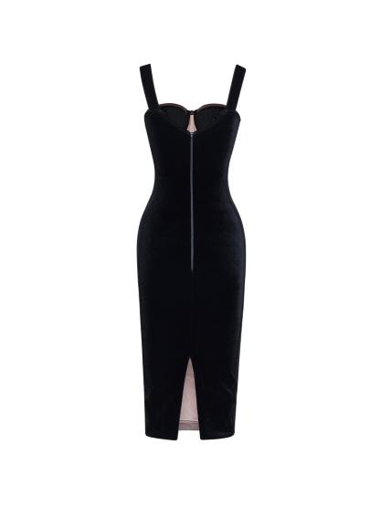 Muriel Mesh Ruched Velvet Midi Dress In Black-Mix MIx Style