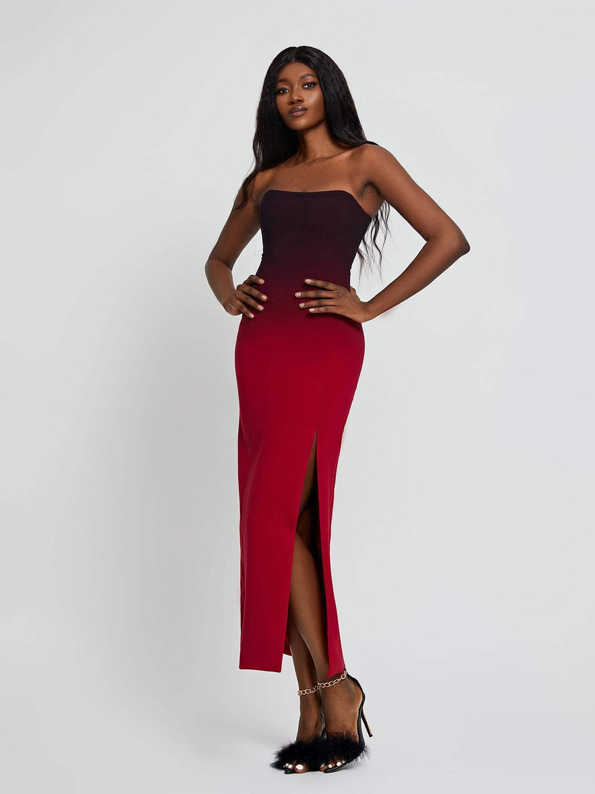 Myfanwy Strapless Ombre Split Maxi Dress-Mix MIx Style