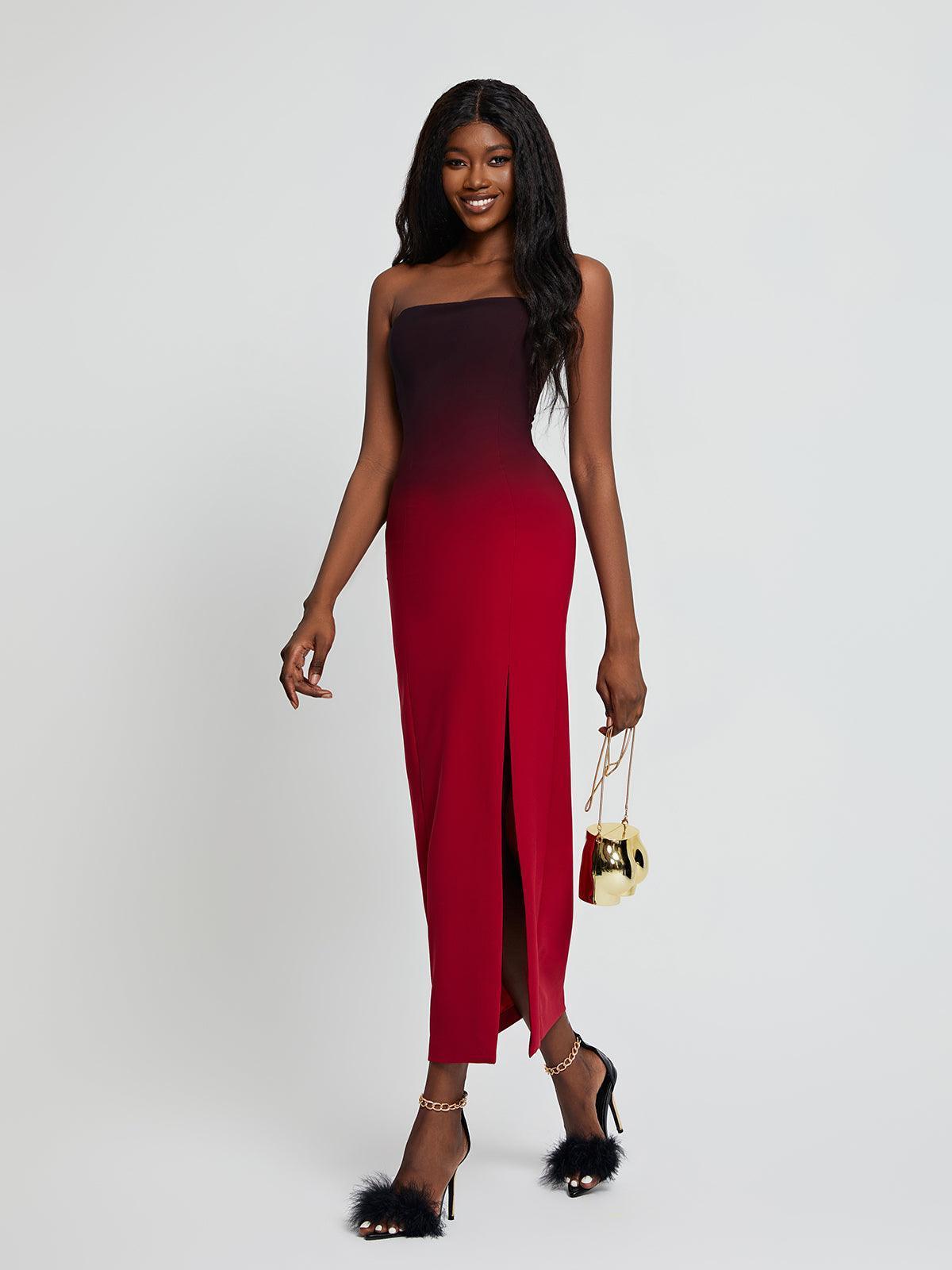 Myfanwy Strapless Ombre Split Maxi Dress-Mix MIx Style