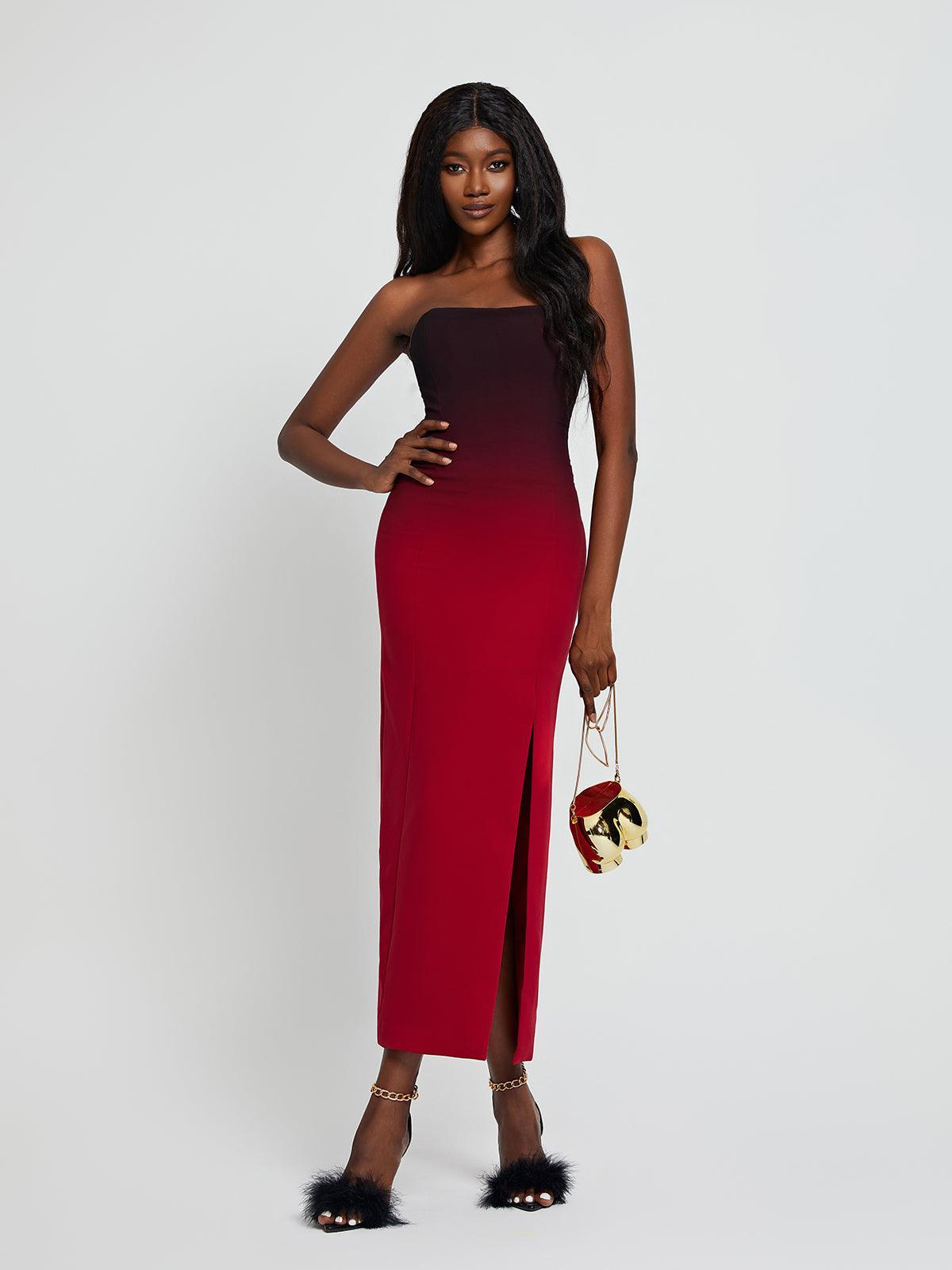 Myfanwy Strapless Ombre Split Maxi Dress-Mix MIx Style