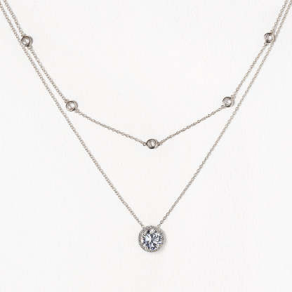 Crystal Chain Round Layered 18K White Gold Necklace | Mix Mix Style [Hot Seller]-Mix MIx Style