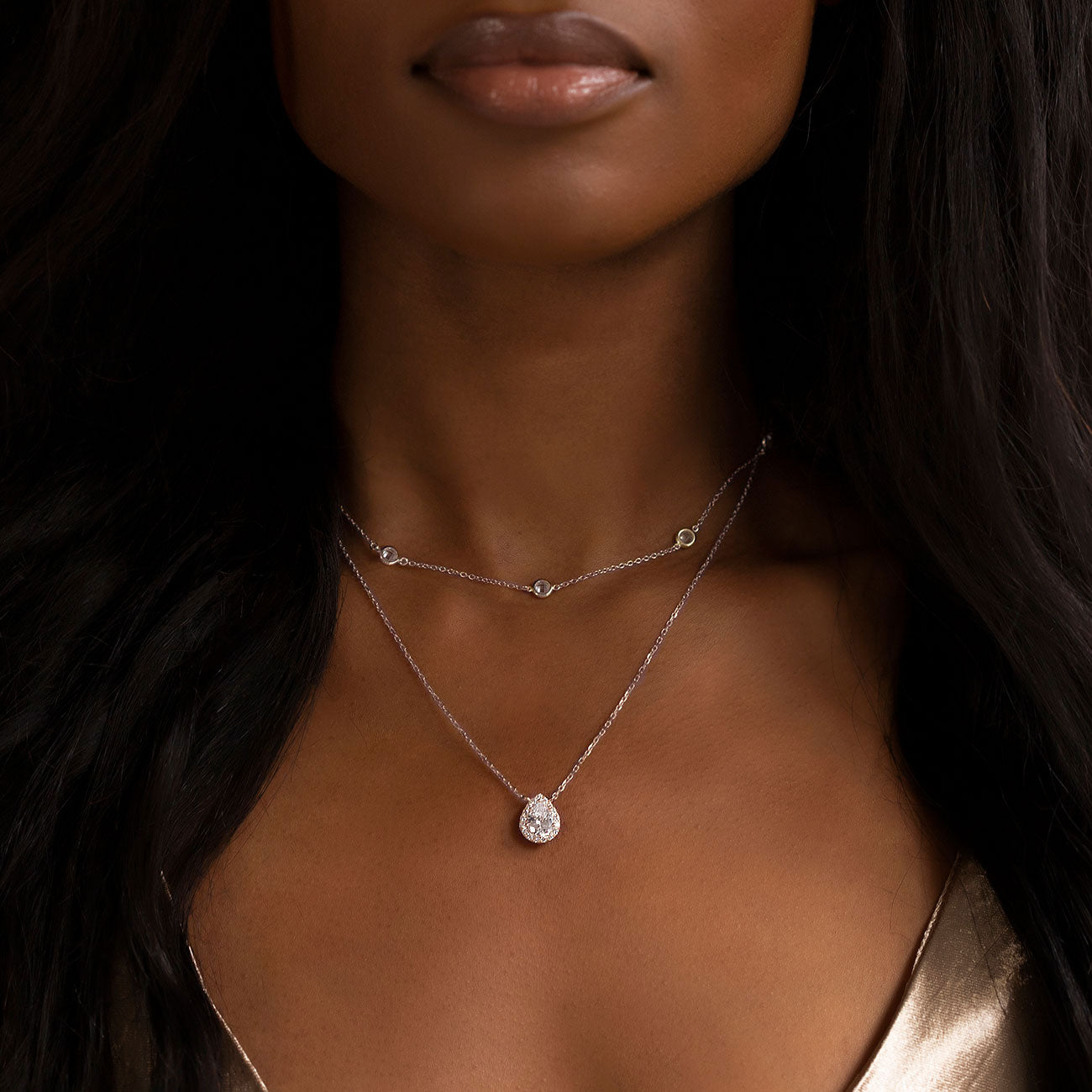Crystal Chain Teardrop Layered Necklace | Mix Mix Style [Hot Seller]-Mix MIx Style