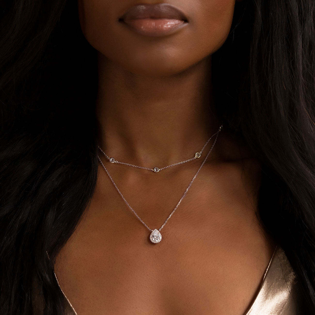 Crystal Chain Teardrop Layered Necklace | Mix Mix Style [Hot Seller]-Mix MIx Style