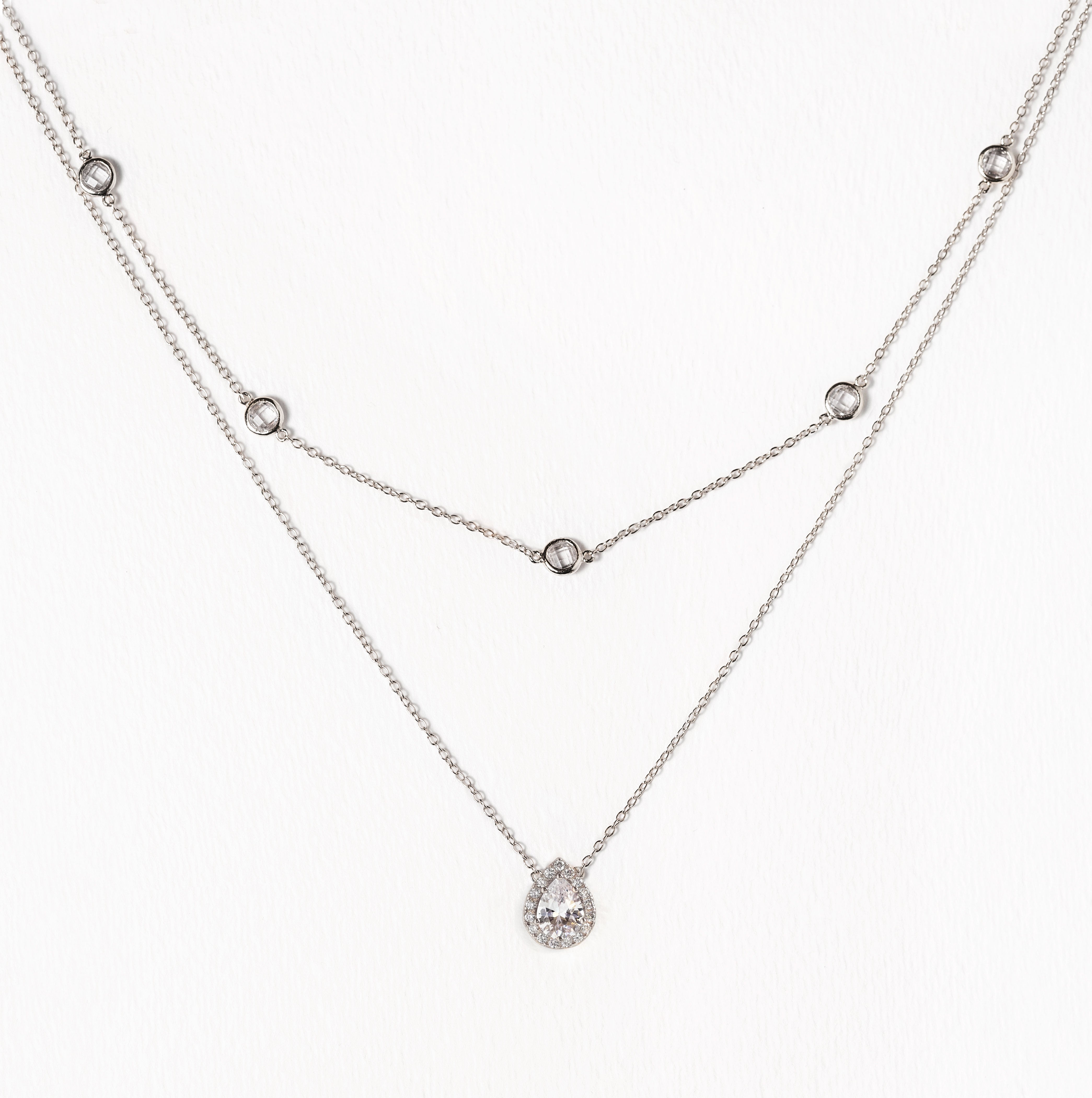 Crystal Chain Teardrop Layered Necklace | Mix Mix Style [Hot Seller]-Mix MIx Style