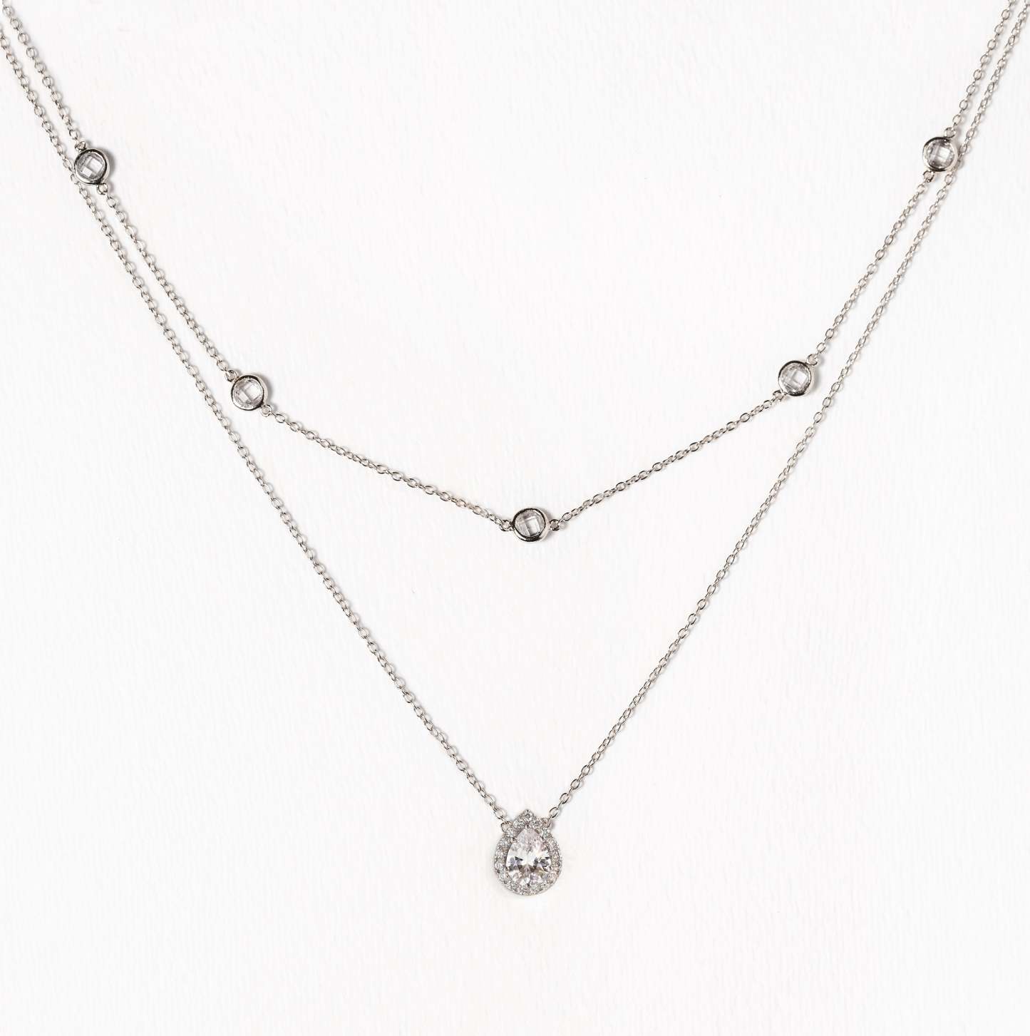 Crystal Chain Teardrop Layered Necklace | Mix Mix Style [Hot Seller]-Mix MIx Style