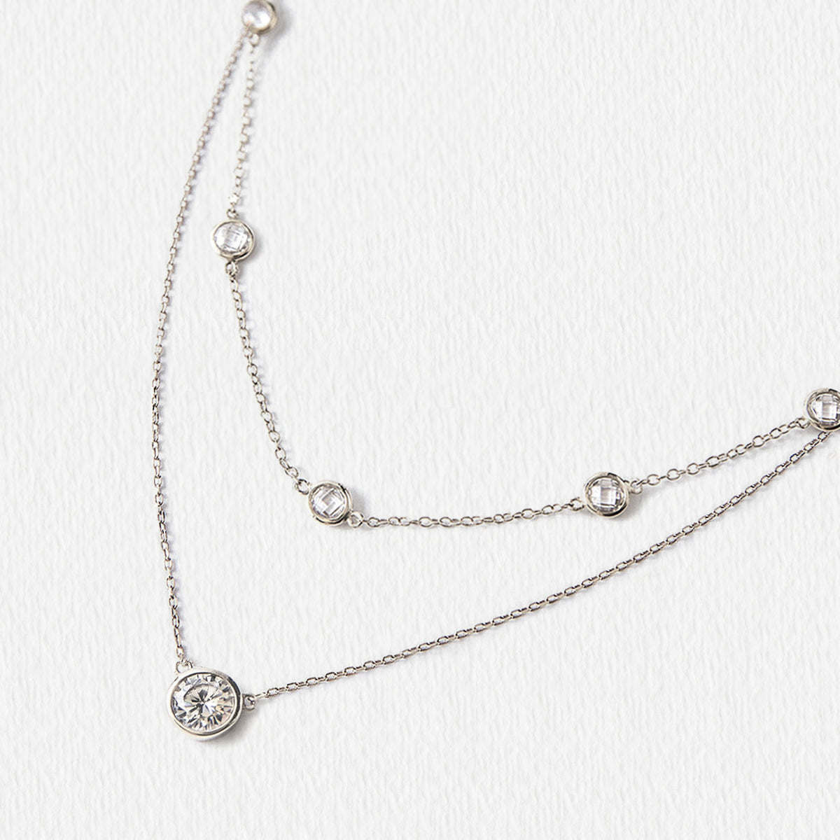 Crystal Layered 18K White Gold Necklace | Mix Mix Style [Hot Seller]-Mix MIx Style