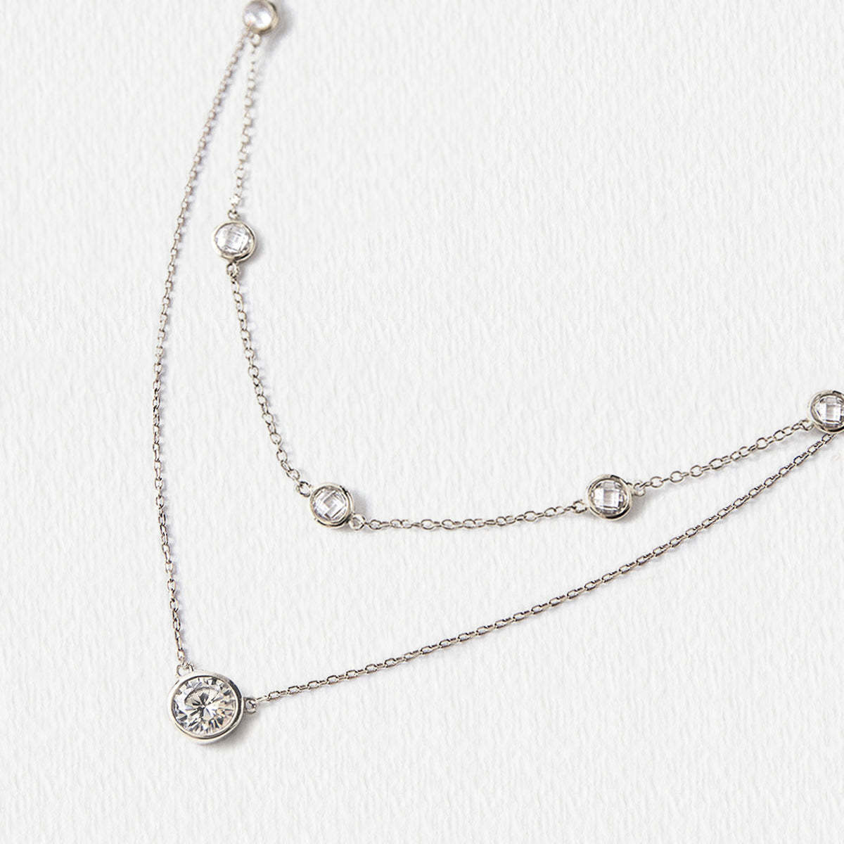 Crystal Layered 18K White Gold Necklace | Mix Mix Style [Hot Seller]-Mix MIx Style