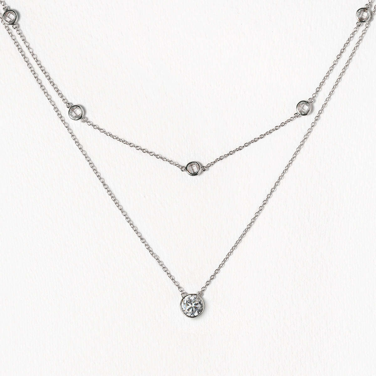 Crystal Layered 18K White Gold Necklace | Mix Mix Style [Hot Seller]-Mix MIx Style