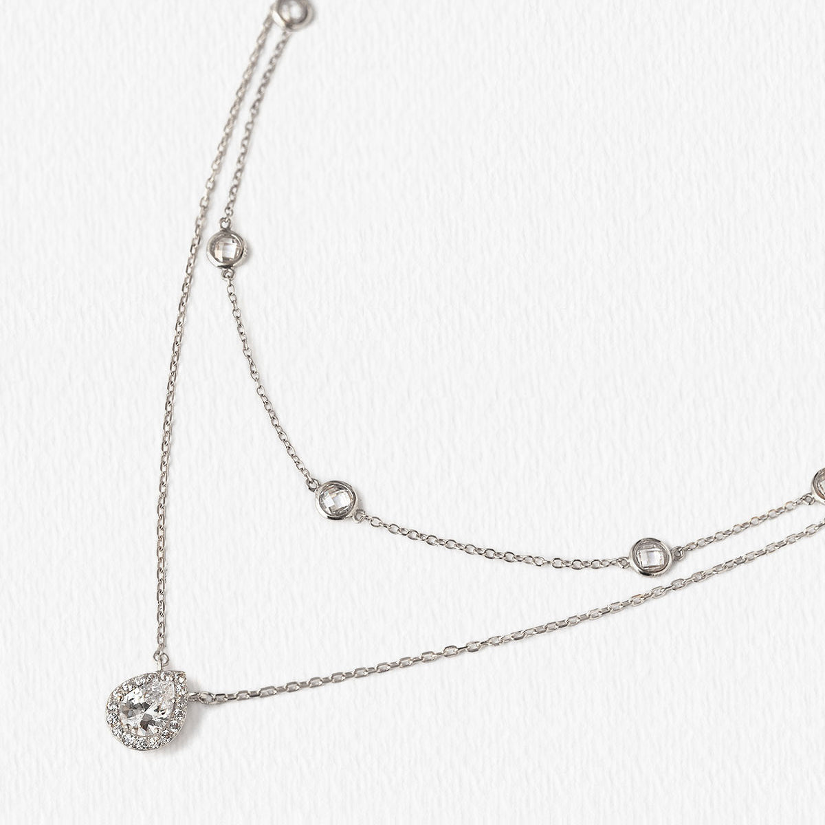 Crystal Chain Teardrop Layered Necklace | Mix Mix Style [Hot Seller]-Mix MIx Style