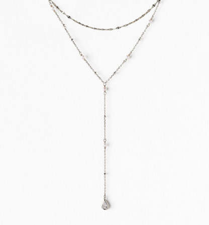 Perla Lariat Layered 18K White Gold Necklace | Mix Mix Style [Hot Seller]-Mix MIx Style