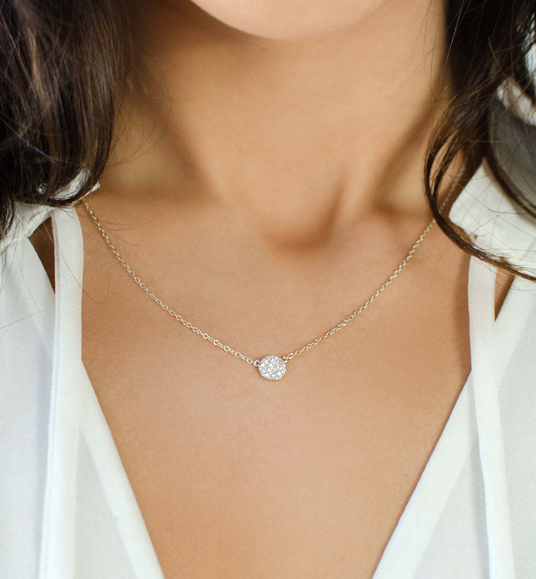 Petite Pave Disc Necklace | Mix Mix Style [Hot Seller]-Mix MIx Style