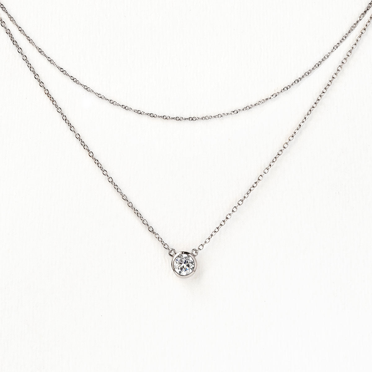 Solitaire Crystal Layered 18K White Gold Necklace | Mix Mix Style [Hot Seller]-Mix MIx Style
