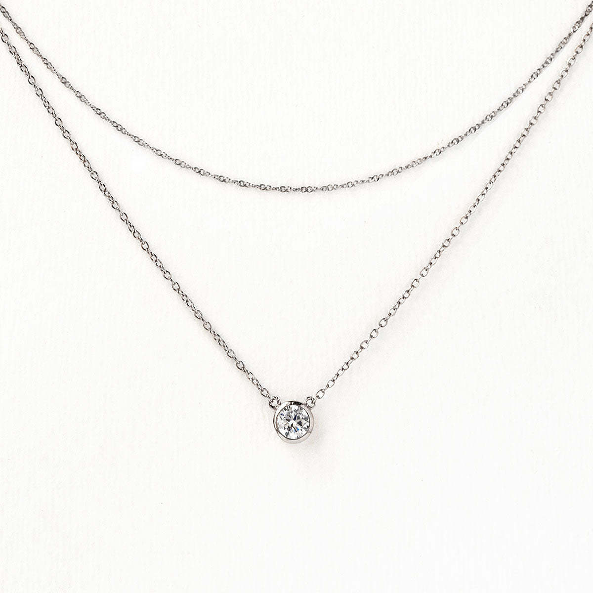 Solitaire Crystal Layered 18K White Gold Necklace | Mix Mix Style [Hot Seller]-Mix MIx Style