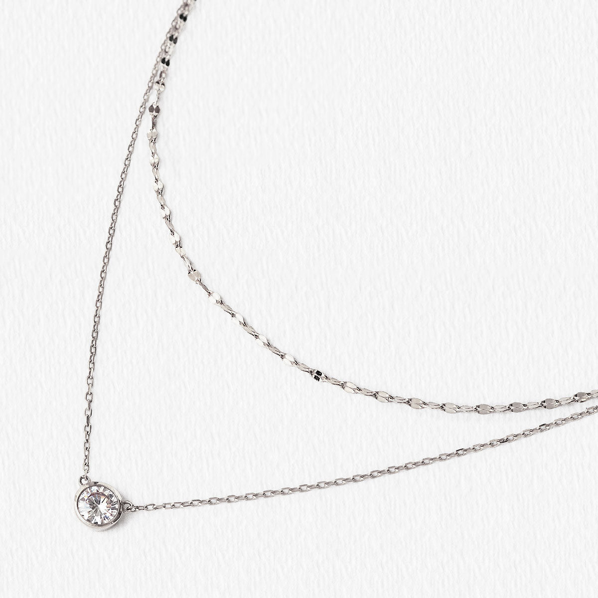 Solitaire Crystal Layered 18K White Gold Necklace | Mix Mix Style [Hot Seller]-Mix MIx Style