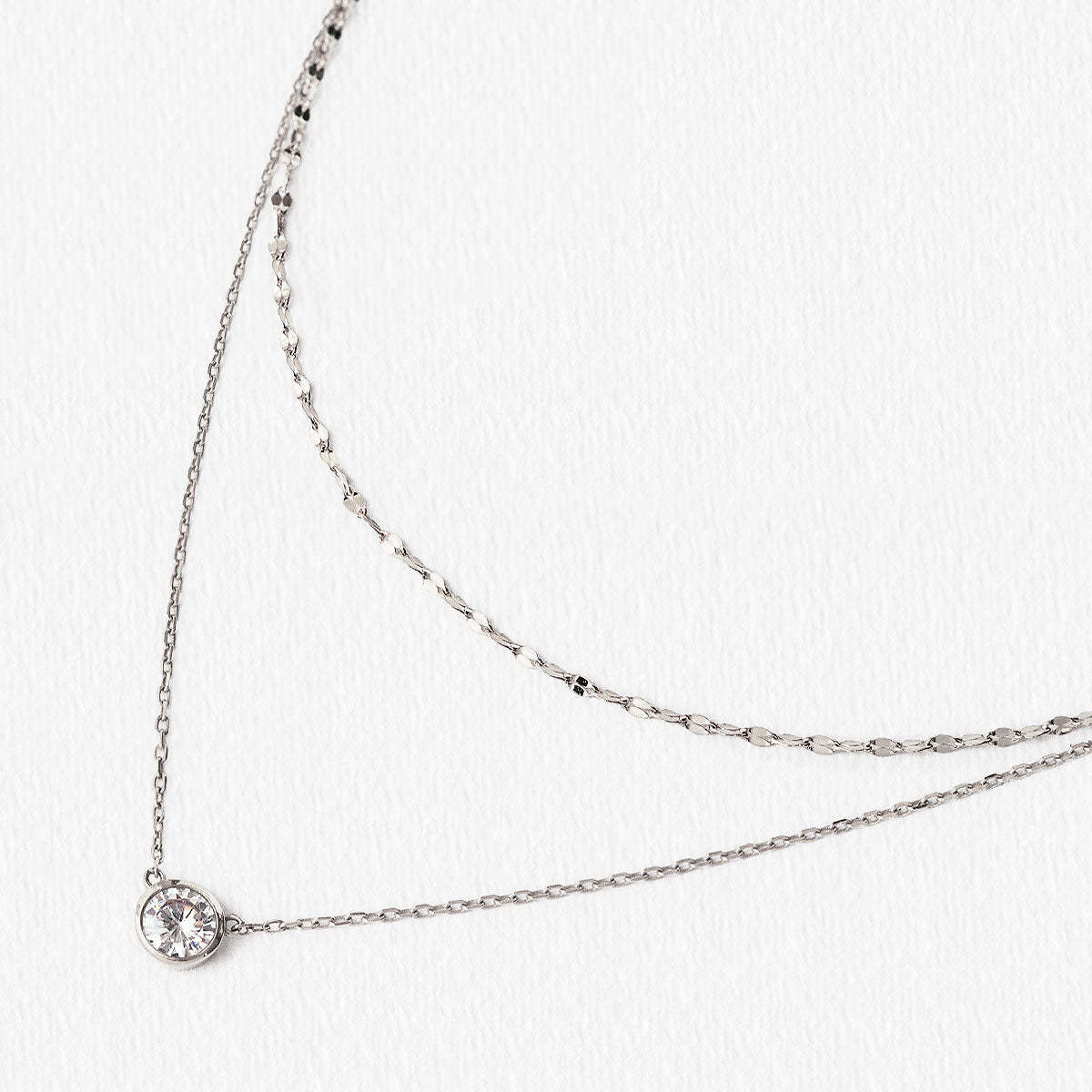 Solitaire Crystal Layered 18K White Gold Necklace | Mix Mix Style [Hot Seller]-Mix MIx Style