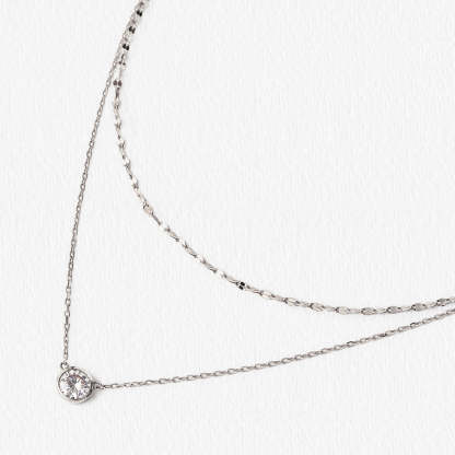 Solitaire Crystal Layered 18K White Gold Necklace | Mix Mix Style [Hot Seller]-Mix MIx Style