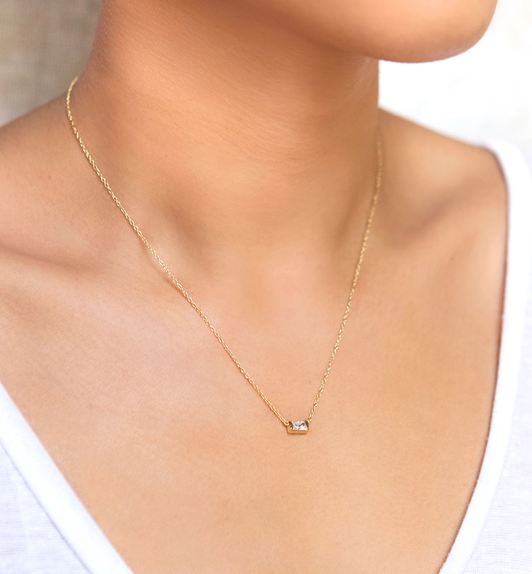 Baguette Pendant 18K White Gold Necklace | Mix Mix Style [Hot Seller]-Mix MIx Style