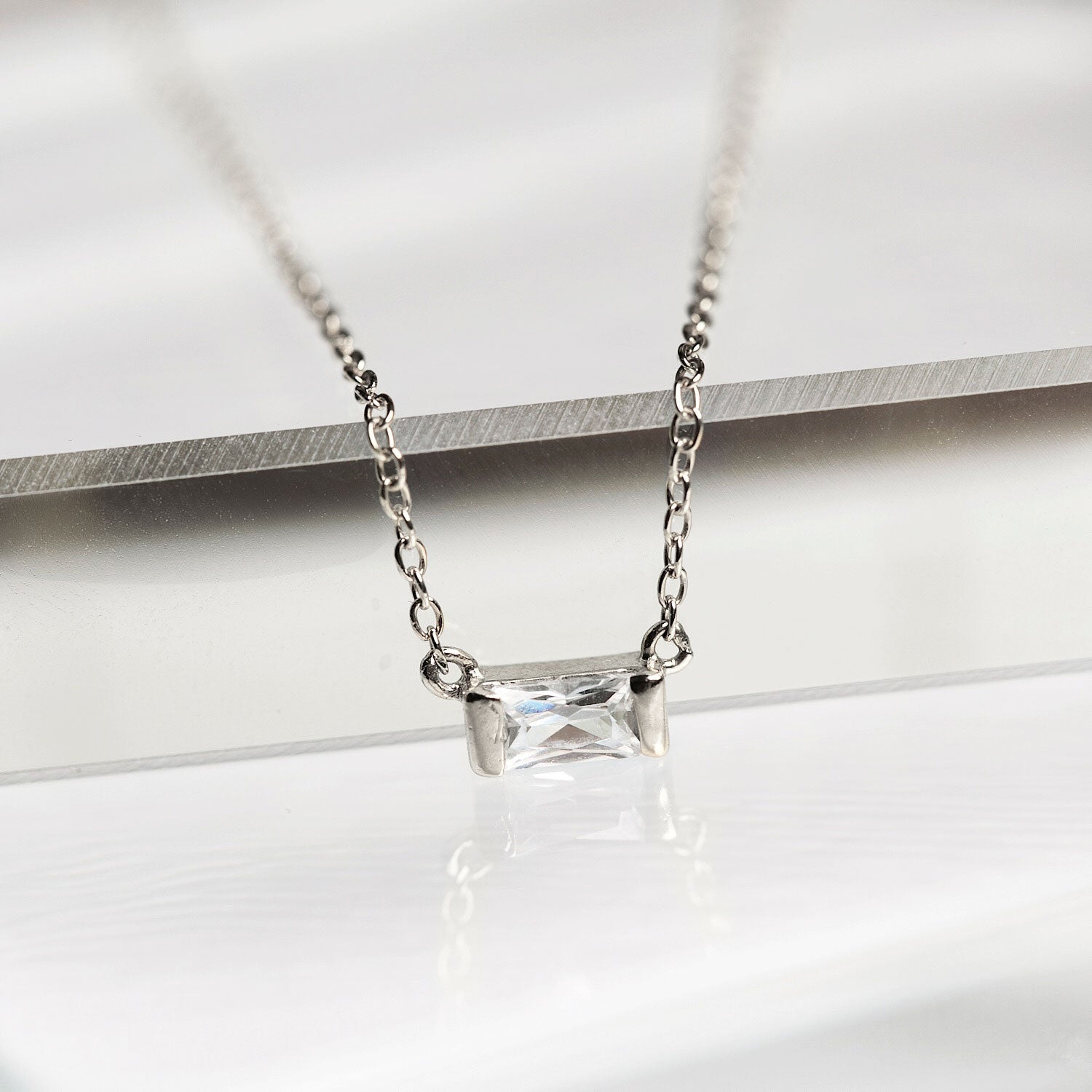 Baguette Pendant 18K White Gold Necklace | Mix Mix Style [Hot Seller]-Mix MIx Style