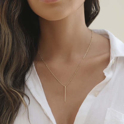 Bar Bead Chain 18K White Gold Necklace | Mix Mix Style [Hot Seller]-Mix MIx Style