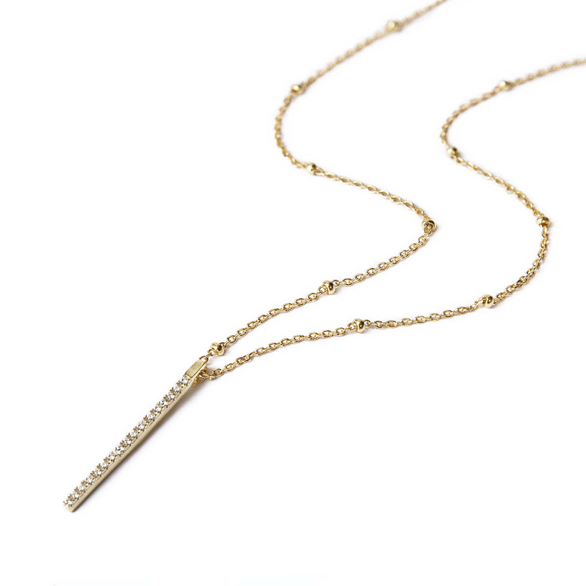 Bar Bead Chain 18K White Gold Necklace | Mix Mix Style [Hot Seller]-Mix MIx Style