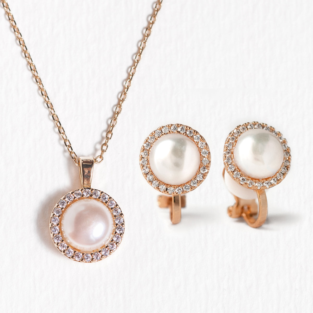Pearl Clip On 18K Rose Gold Plated Earrings Jewelry Set | Mix Mix Style [Hot Seller]-Mix MIx Style