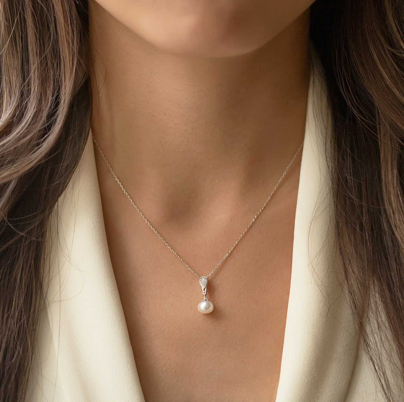 Pearl Pendant 18K White Gold Necklace | Mix Mix Style [Hot Seller]-Mix MIx Style