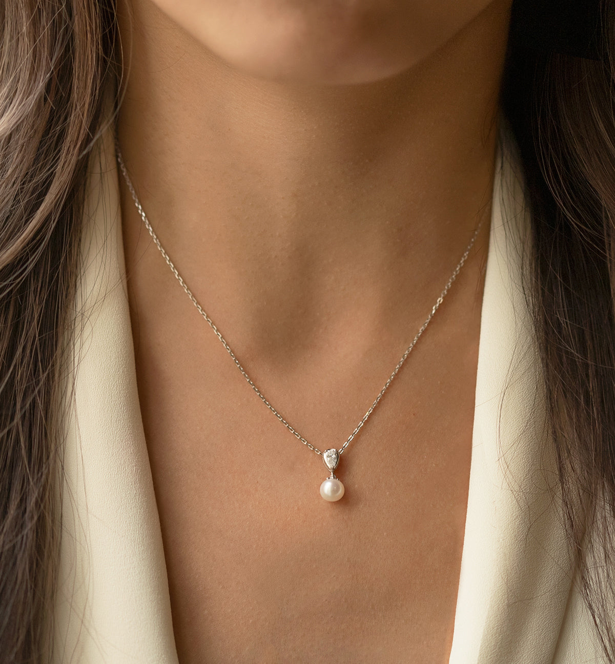Halo Pearl Pendant 18K White Gold Necklace | Mix Mix Style [Hot Seller]-Mix MIx Style