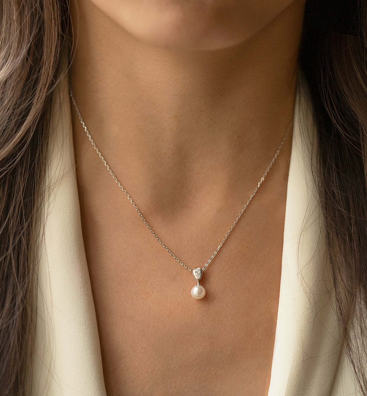 Halo Pearl Pendant 18K White Gold Necklace | Mix Mix Style [Hot Seller]-Mix MIx Style