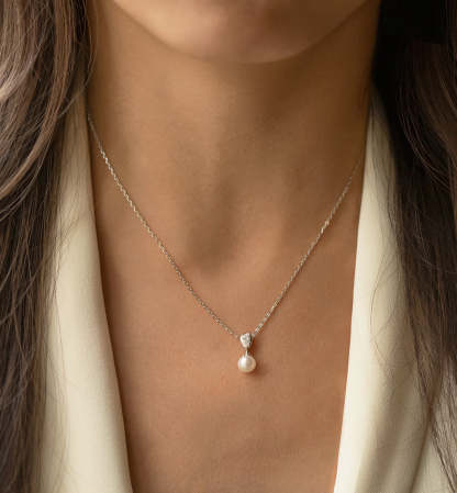 Halo Pearl Pendant 18K White Gold Necklace | Mix Mix Style [Hot Seller]-Mix MIx Style